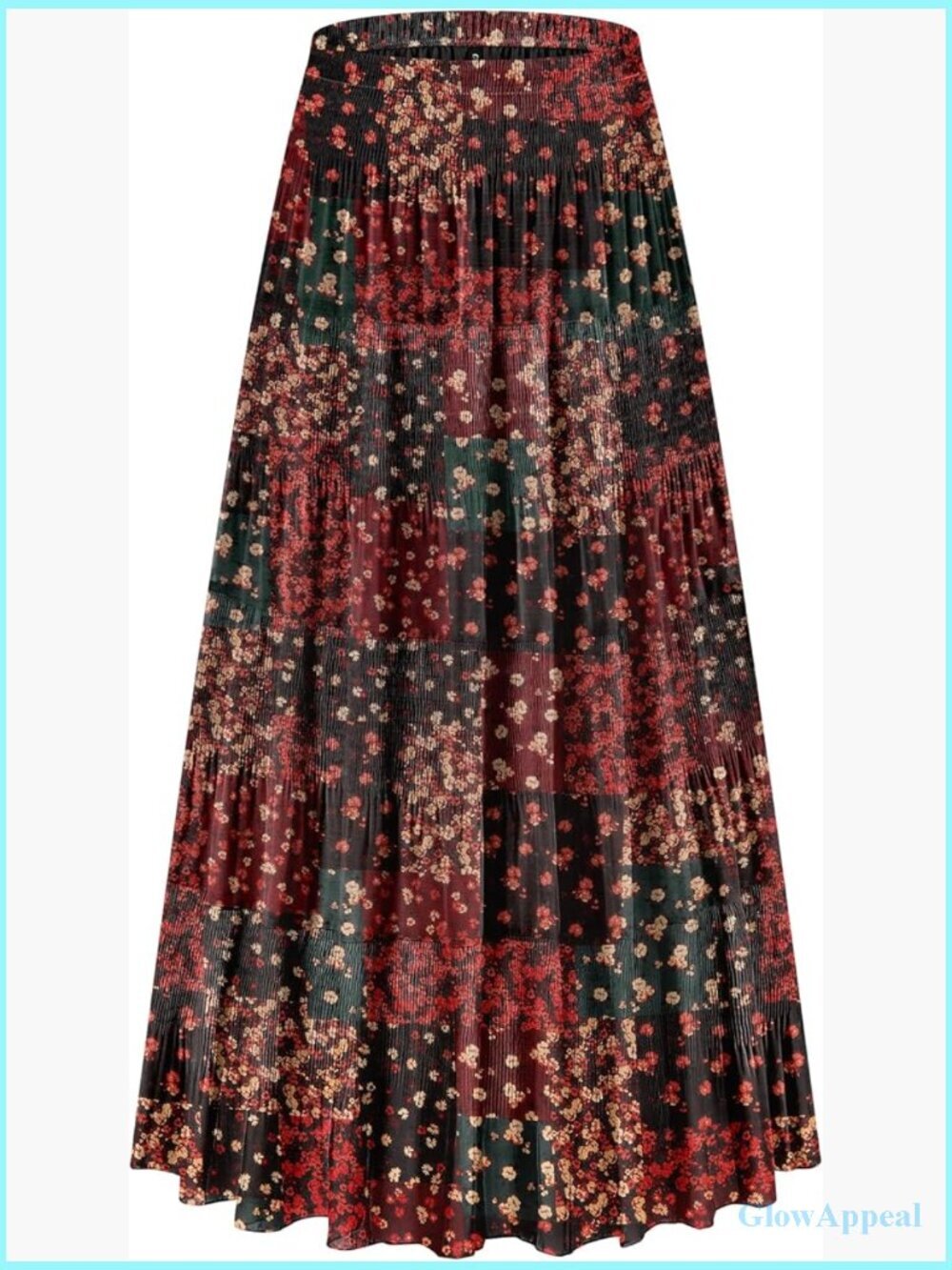 High Waist Tiered Pleated A-Line Boho Maxi Skirt